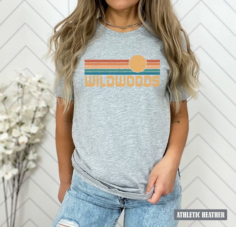 Wildwoods New Jersey Retro T-shirt, Strandsemestertröja Athletic Heather