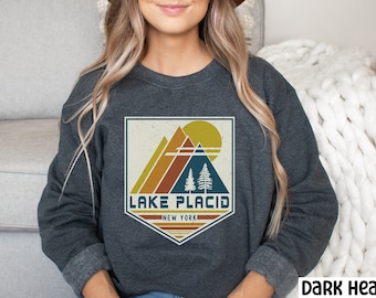Lake Placid Sweatshirt, New York Sweatshirt, Lake Placid Souvenir, Lake Placid Gift, Mountain Shirt, Travel Gift Retro Mountain Lake Placid
