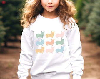 Youth Corgi Sweatshirt Kids Dog Lover Crewneck, Cute Childrens Shirt Gift, Corgi Lover Sweatshirt, Dog Lover Gift,