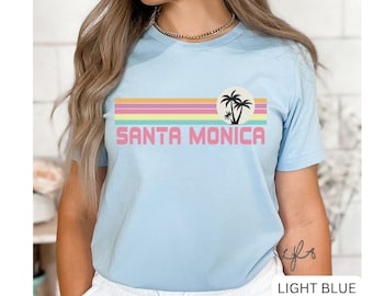 Santa Monica Shirt, Beach Shirt, Retro Sunset Travel Tee, California Vacation, Palm Tree Shirt, Santa Monica Pier Gift, Cali Shirt, Travel T