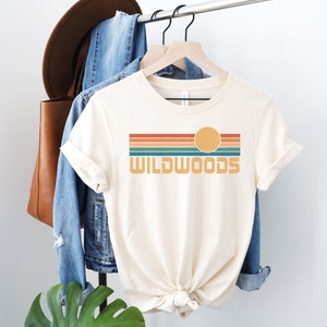 Wildwoods New Jersey Retro T-shirt, Strandsemestertröja Natural