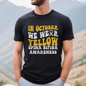 Spina Bifida Awareness Shirt, Support Spina Bifida Walk Tees, Yellow Ribbon Shirts, Matching Family Support Squad, In October We Wear Yellow