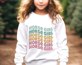 Youth Horse Sweatshirt Kids Horse Back Riding Crewneck, Cute Childrens Animal Lover Gift, Horse Lover Sweatshirt, Horse Back Riding Gift,