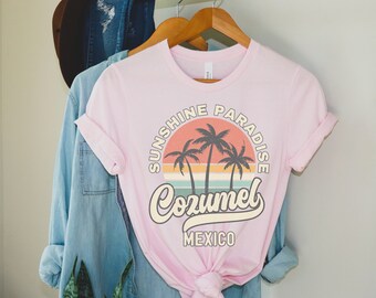 Cozumel Shirt Mexico Souvenir Tee, Palm Tree Retro Sunset Shirt