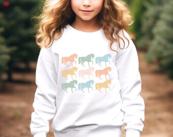 Youth Horse Sweatshirt Kids Horse Back Riding Crewneck, Cute Childrens Animal Lover Shirt Gift, Horse Girl Sweatshirt, Horse Back Riding