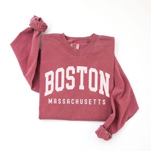Chemise couleur confort à manches longues Boston, cadeau souvenir du Massachusetts, t-shirt à manches longues Boston Massachusetts