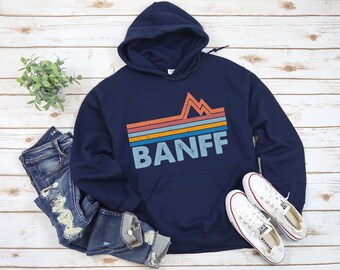 Banff National Park Retro Mountain Hoodie, Ski Snowboarding Trip Souvenir