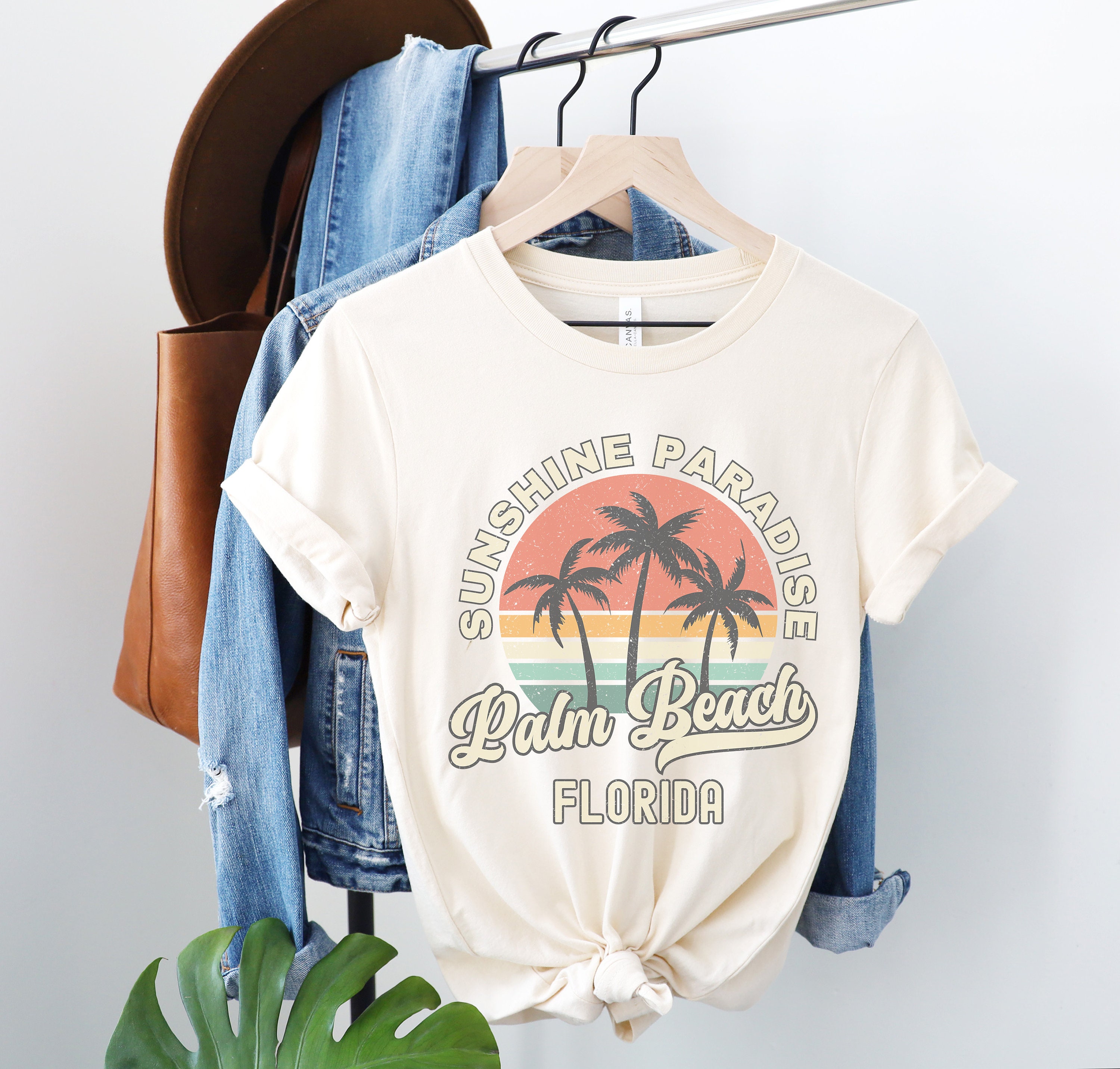 Palm Beach Shirt Florida Souvenir Tee, Palm Tree Retro Sunset