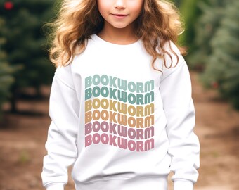 Youth Bookworm Sweatshirt Kids Reading Crewneck, Cute Childrens Shirt Gift, Reading Book Lover Sweatshirt, Reading Gift,