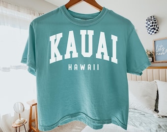 Camiseta corta Kauai, camisa informal de verano con colores cómodos, camiseta corta holgada para mujer para vacaciones en la playa en Hawái, camisetas de despedida de soltera a juego