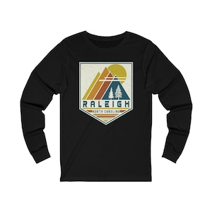 Raleigh Long Sleeve T-Shirt North Carolina Long-Sleeved Tee Shirt, Raleigh Souvenir Gift, Matching Family, Retro North Carolina Graphic T Black