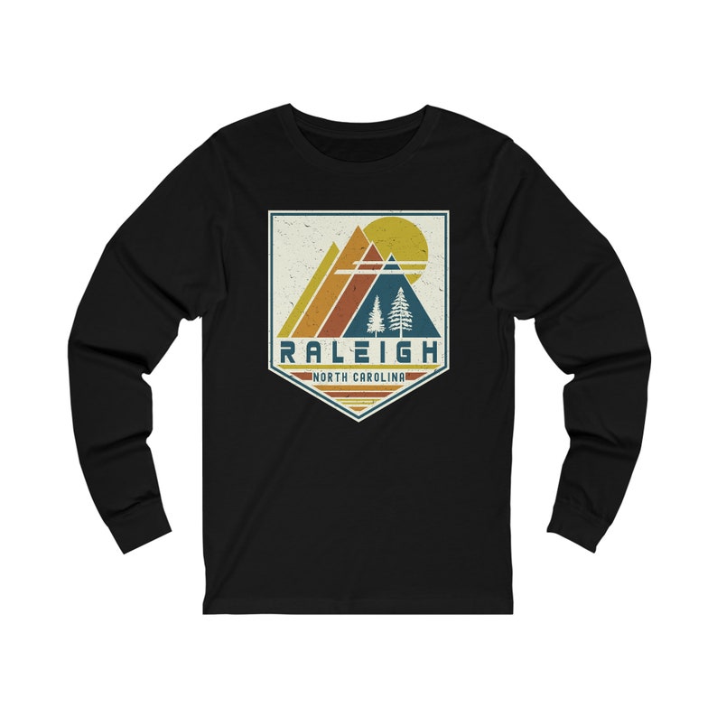 Raleigh Long Sleeve T-Shirt North Carolina Long-Sleeved Tee Shirt, Raleigh Souvenir Gift, Matching Family, Retro North Carolina Graphic T Black
