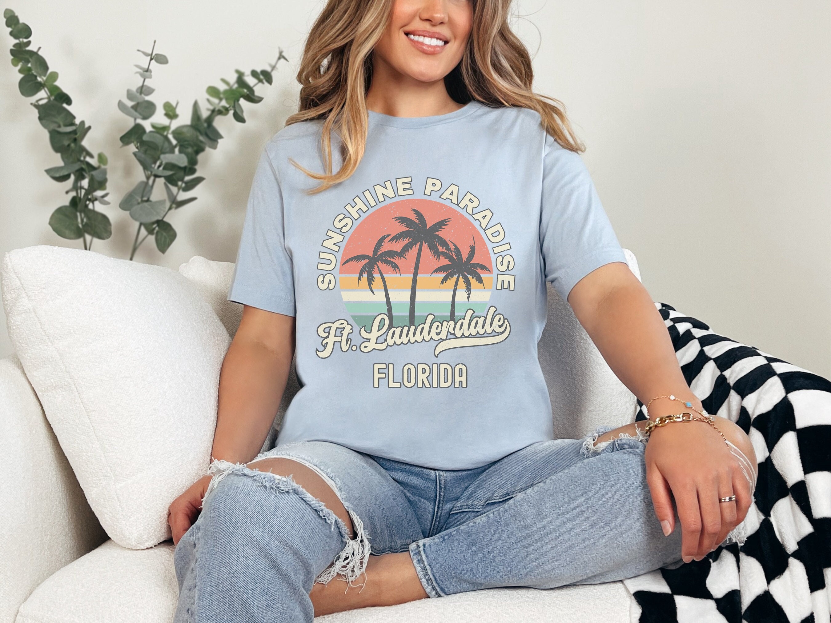 Ft Lauderdale Shirt Florida Souvenir Tee, Palm Tree Retro Sunset Shirt, Ft Lauderdale Gift Florida Matching Family Group Travel Shirts