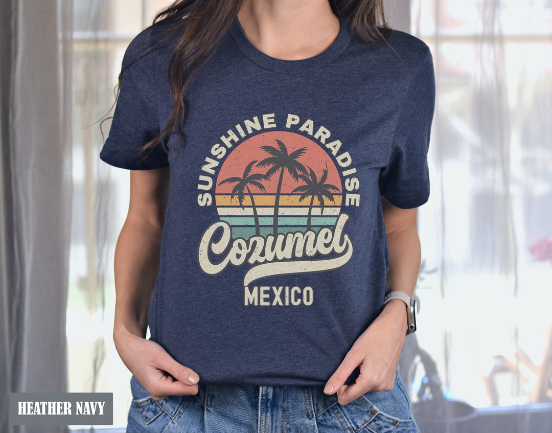 Cozumel Shirt Mexico Souvenir Tee, Palm Tree Retro Sunset