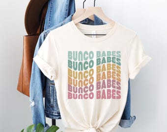 Maglietta Bunco Babes, maglietta per serata di gioco di gruppo, maglietta con grafica del gioco dei dadi per gli amanti di Bunco, regalo per gli appassionati di giochi, maglietta per serata Bunco
