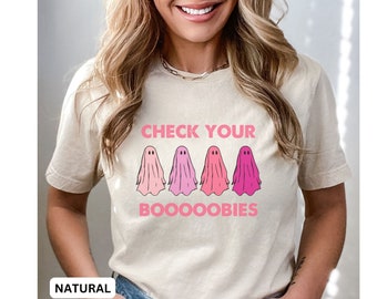 Breast Cancer Awareness Ghost Shirt, Check Your Boobies, October Halloween Tee