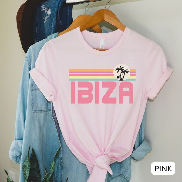 Camisa de Ibiza, Camisa de playa, Camiseta de viaje retro al atardecer, Vacaciones en Ibiza, Camisa de palmera, Regalo de luna de miel, Camisa de vacaciones, Isla T, Camiseta de Ibiza