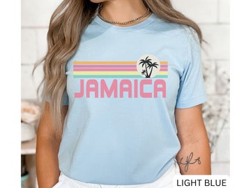 Jamaica Shirt, Beach Shirt, Retro Sunset Travel Tee, Jamaica Vacation, Palm Tree Shirt, Honeymoon Gift, Vacation Shirt, Island Tee, Hey Mon