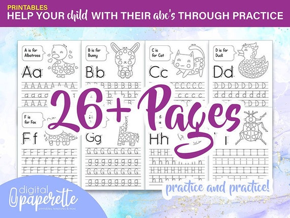 Printable ABC's Worksheet | Help your Child with their abc's through practice | Digital Paperette