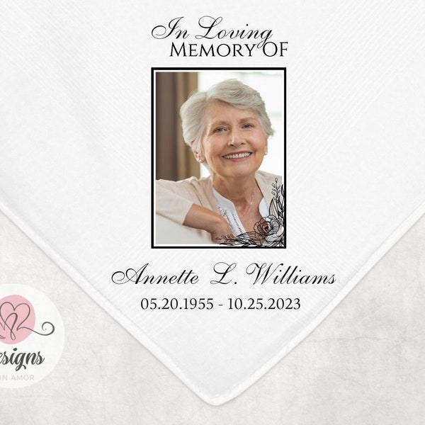 Photo Memorial Handkerchief | Personalized Funeral/Event Favor | 14x14 in.