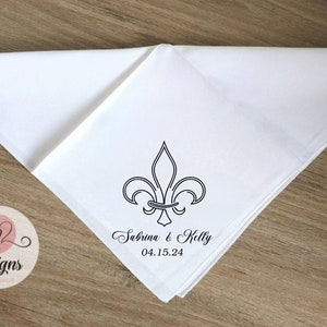 Fleur De Lis 1 Wedding Handkerchief Favor | Second Line Napkin | Personalized Wedding & Event Favor | 14x14 in.