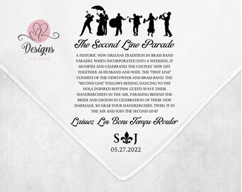 Second Line History Handkerchief | Traditional Second Line Handkerchiefs | Personalized Wedding/Event Favor | 14x14 in.