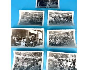 VTG Family Picnic Photos x7 Deckle Scalloped Edges Found Photo Snapshot