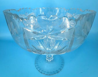ABP American Brilliant Cut Glass Punch Bowl Pedestal Sawtooth Tazza Dish 8.25"