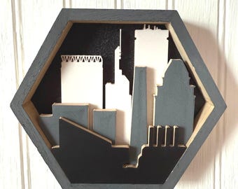 Baltimore Skyline Hexagon Wood Shadow Box Wall Art Cityscape Layered Handcrafted