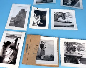VTG Baby Infant Photos x9 Mom Dad Deckle Scalloped Edges Found Photo Snapshot
