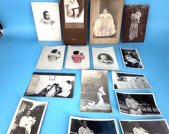 Antique Baby Infant Photos x15 Found Photo Snapshot (2 Cabinet Cards)
