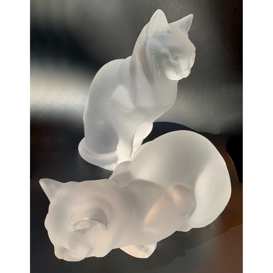 Vintage Lalique Crystal Cat Figures Sitting and Crouching Etsy