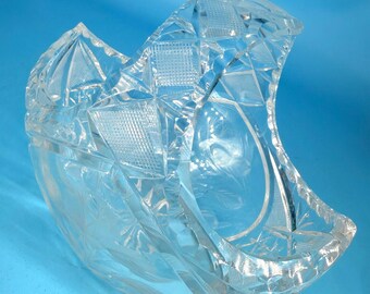 ABP American Brilliant Cut Leaded Glass Basket Candy Dish Floral 7"