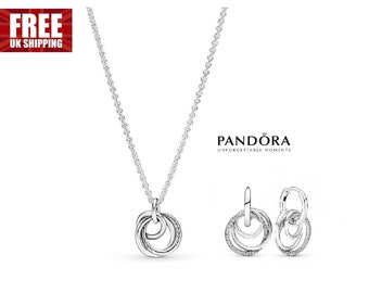 Pandora Encircled Gift Set Cherish Family Bonds with Crown O Monogram 60cm Long Adjustable Encircled Necklace Twisted Hoop Earrings Gift Set