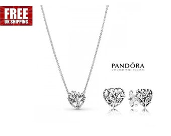 SILVER PANDORA Promise Gift Set Elegant 45cm Silver Sterling Heart Necklace & Earrings: Embrace Family Heritage Trending Affordable Gift
