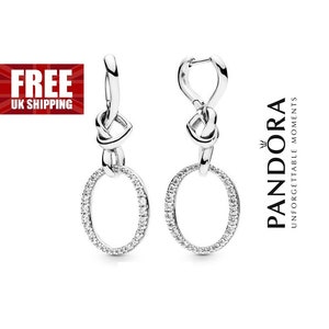 Oval Knotted Heart Drop Earrings, Pandora Sterling Silver Earrings For Women, Unique Everyday Jewellery For Ladies, Cubic Zirconia Earrings