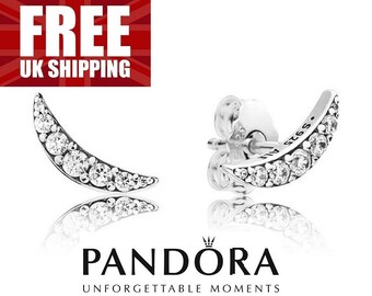 Pandora Sparkling Crescent Moon Earrings, Sterling Silver Unique Ladies Earrings, Clear Cubic Zirconia Everyday Earrings, Gift For Women