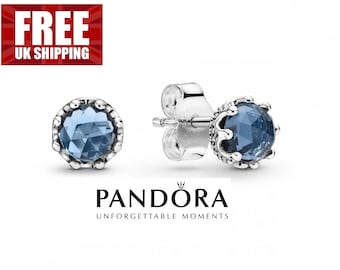 Blue Round Sparkle Stud Earrings, Pandora Sterling Silver Earrings, Womens Earrings, Round Earrings, Hallmarked Stamped S925 ALE, UK