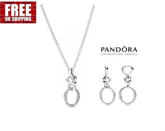 Pandora New  Knotted Heart Gift Set  Pandora S925 Collection: Womens Adorable Heart Pendant Necklace & Silver Drop Earrings