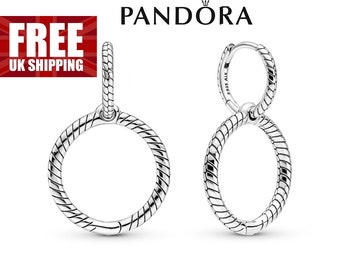 Pandora Moments Silver Oval Earrings, Charm Double Hoop Earrings, Silver Unique Jewellery, Ladies Everyday Jewellery, Best Gift For Her, UK