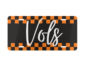 Targa personalizzata con motivo a scacchi arancione e nero Vols / Targa in alluminio / Università del Tennessee / Targa personalizzata