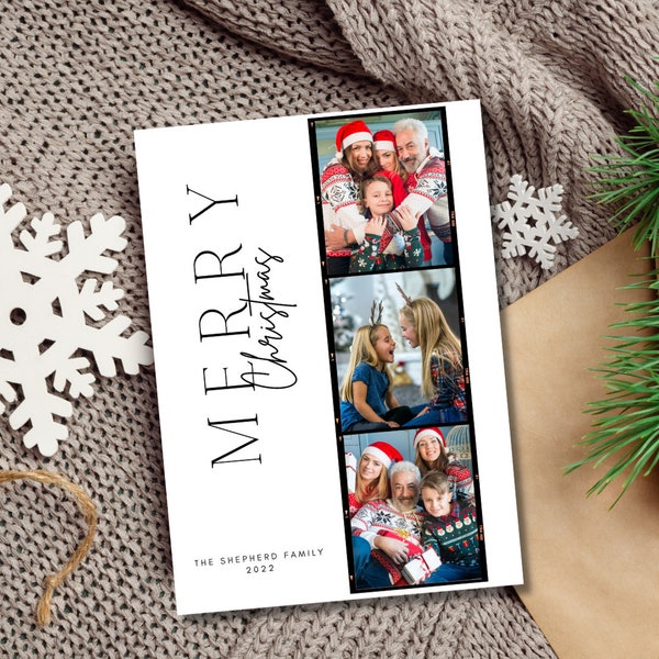 Film Reel Christmas Photo Card, Editable Template, Holiday Photo Card 2022 | Canva Template | Instant Download