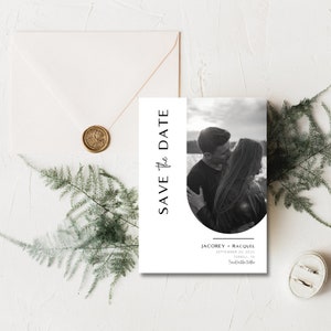 Upside Down Arched Save The Date Card, Editable Template, Modern Save The Date | Wedding Template | Canva Templates | Instant Download