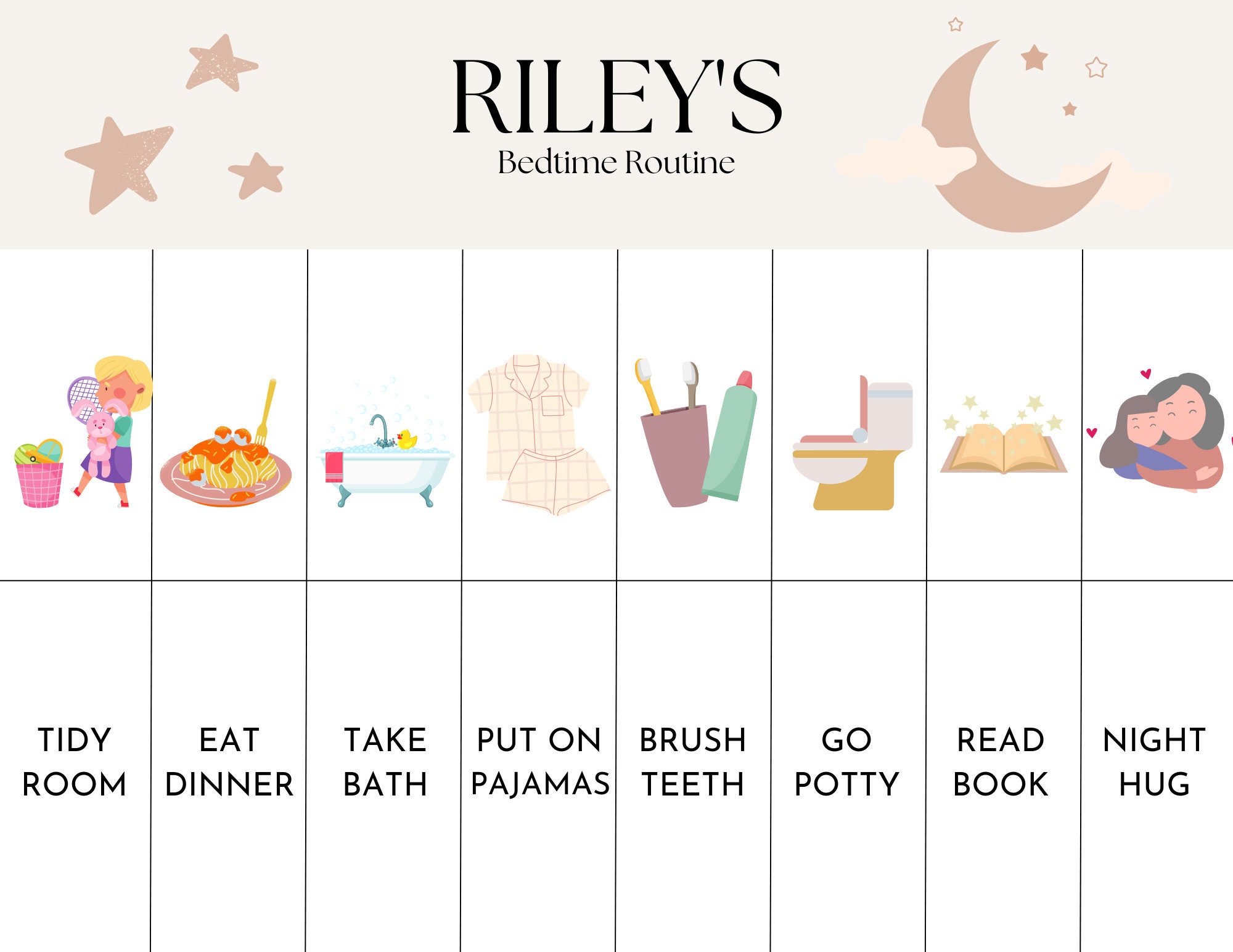 Editable Morning &amp; Bedtime Routine Chart | Editable in Canva ...