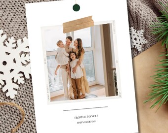 Minimalist Christmas Photo Card Template: Editable Canva Design (Instant Download)