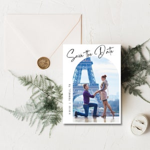 Side Arched Save The Date Card, Editable Template, Modern Save The Date | Wedding Template | Canva Templates | Instant Download