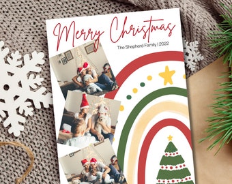 Rainbow Christmas Photo Card Template: Editable Canva Design (Instant Download)