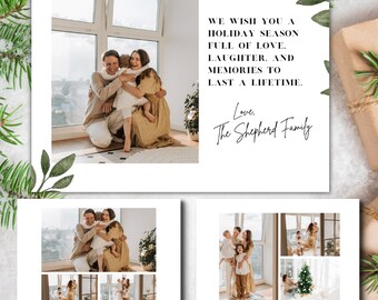 Leafy Christmas Photo Card Template: Editable Holiday Design (Canva, Instant Download)