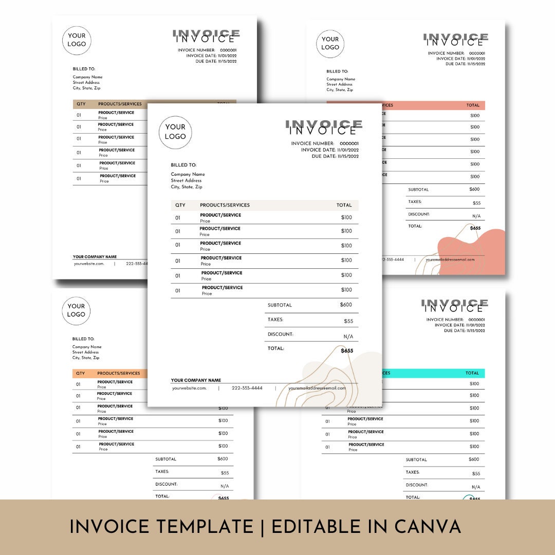 Abstract Business Invoice Template: Customizable in Canva (digital ...