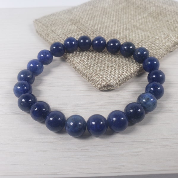 Natural   Lapis Lazuli Blue Chakra Stretch Bracelet 8mm Bead September Birthstone Meditation Protection Yoga Gift